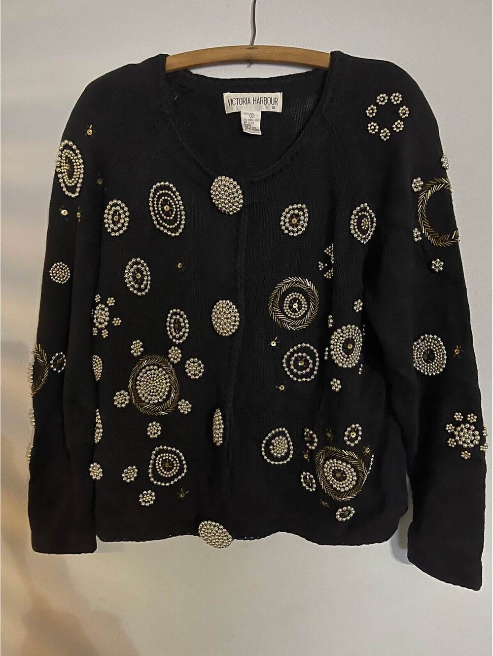Vintage Beaded circles Sweater cardigan Whimsical party holidays dressy sm to m
